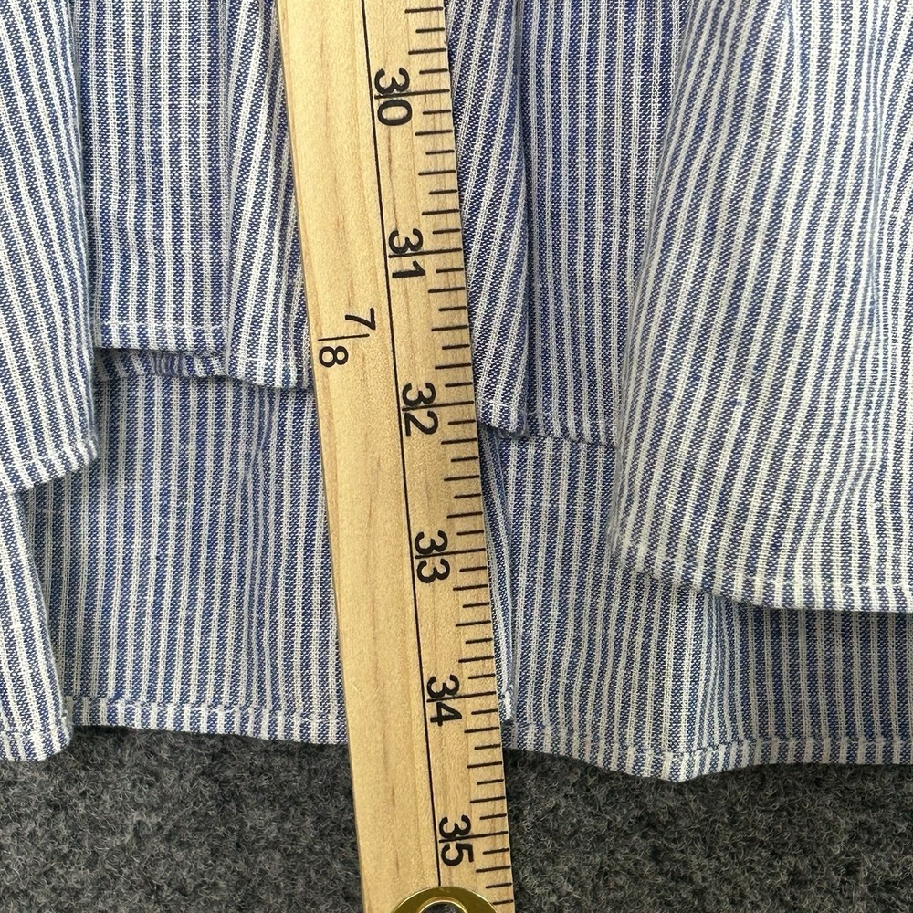 Zara Long Sleeve Linen Blend Dress - Blue White Striped V-Neck  - Womens LARGE - Picture 12 of 14